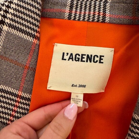 L'AGENCE Brooke Double Breasted Plaid Blazer in Brown Black Multi - Picture 7 of 12